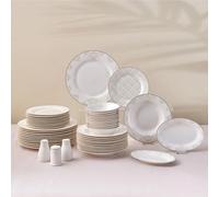 Karaca Siena 53-Piece Porcelain Dinner Sets with Dinner & Dessert Plates, Bowls, Toothpicks - Bone China Dinnerware Sets for 12 People (White)