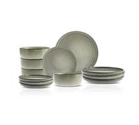 Karaca Skal Stoneware Dinnerware Sets for 4 People, 12-Piece Dinner Set with Reactive Glaze Stoneware Plates, Salad/Cereal/Soup Bowls, Modern Dinnerware & Crockery Set for 4