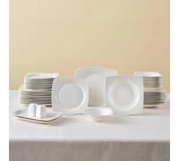 Karaca Jamie 52-Piece Bone China Dinner Set for 12 People, Dinner Platess, Pasta Bowls, Side Plates, Soup Bowls, Plate, White