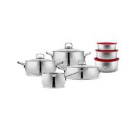 Karaca Stainless Steel Cookware Set 13-Piece, Storage Containers, Saucepan, Pot Set, Induction Kitchen Cooking Set for Daily Cooking, Elegant Silver Finish Pots and Pans Set