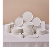 Karaca Stream Bone China Bomo 53-Piece Dinner Set for 12 People, Pasta Bowls, Side Plates, Dinner Plates, Soup Bowls, Serving Platters, Dishwasher Safe, White