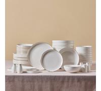 Karaca Stream Bone China Favaro 53-Piece Dinner Set for 12 People, Elegant White & Gold Bone China Tableware, Includes Dinner Plates, Bowls & Serving Pieces, Gold