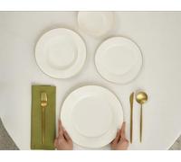 Karaca Stream Bone China Massimo 24-Piece Dinner Set for 6 People, Elegant White Tableware with Refined Gold Trim, Includes Round Dinner Plates, Side Plates, Pasta and Soup Bowls