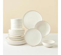 Karaca Stream Bone China Meridian 24-Piece Dinner Set for 6 People, Contemporary White Tableware with Elegant Gold Accents, Includes Round Dinner Plates, Side Plates, Pasta and Soup Bowls
