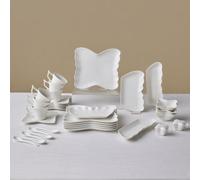 Karaca Stream Bone China Pieris 34-Piece Serveware Set for 6 People White, Elegant Luxury Breakfast Brunch Cups Saucers Plates Bowls, Modern Aesthetic Fine Ceramic Tableware Kit, Dishwasher Safe