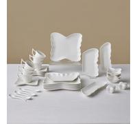 Karaca Stream Bone China Pieris 34-Piece Serveware Set for 6 People White, Elegant Luxury Breakfast Brunch Cups Saucers Plates Bowls, Modern Aesthetic Fine Ceramic Tableware Kit, Dishwasher Safe