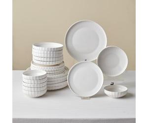 Karaca Stream Bone China Pumpkin 24-Piece Dinner Set for 6 People, Dishwasher Safe, Dinner Plate, Soup Plate, Side Plate, Pasta Bowl, White