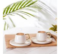 Karaca Streamline 4-Piece Porcelain Espresso Turkish Coffee Cup Set For 2 People, 100Ml, White Gold