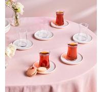 Karaca Streamline Saturn Turkish Tea Cups Set of 12, Turkish Tea Glasses Cups and Saucers for 6 People, 170ml, Platin
