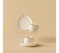 KARACA Streamline Tribe - Bone China Espresso and Turkish Coffee Cup Set for 2, Espresso Cups and Saucers, 90 ml Small Coffee Cups Set of 4 - White & Gold