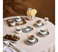 KARACA Suadiye - Porcelain Espresso and Turkish Coffee Cup Set for 6, Espresso Cups and Saucers, 90 ml Small Coffee Cups Set 12-Piece - Blue & Gold