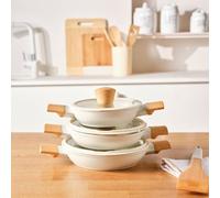 Karaca Swiss Crystal Almond 6-Piece Non-Stick Induction Shallow Casserole Set, Cream