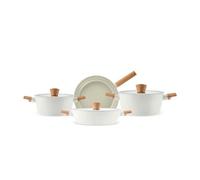 Karaca Swiss Crystal Ceramic Almond Cookware Set - Non Stick Pots and Pans Set with Lid - PFAS-Free, Dishwasher Safe, Induction Hob Compatible Cookware, Cream, 7 Piece