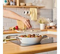 Karaca Swiss Crystal Almond Cream 26 cm Non-Stick Induction Shallow Casserole with Lid - PFAS/PFOA-Free Ceramic Coating, Dishwasher Safe, Cream Finish