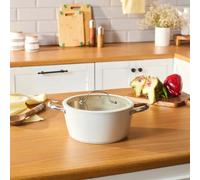 Karaca Swiss Crystal Almond Cream Non-Stick Induction Stainless Steel Handle Casserole & Lid, 24Cm, Cream
