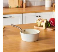 Karaca Swiss Crystal Almond Cream Non-Stick Induction Stainless Steel Handle Sauce Pan, 18Cm, Cream