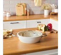 Karaca Swiss Crystal Almond Cream Non-Stick Induction Stainless Steel Handle Shallow Casserole & Lid, 30Cm, Cream