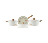 Karaca Swiss Crystal Ceramic Almond Cookware Set - Non Stick Pots and Pans Set with Lid - PFAS-Free, Dishwasher Safe, Induction Hob Compatible Cookware, Cream, 7 Piece