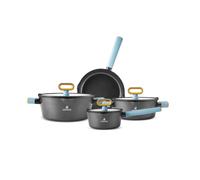 Karaca Swiss Crystal Ceramic Fancy Cookware Set - Non Stick Pots and Pans Set with Lid - PFAS-Free, Dishwasher Safe, Induction Hob Compatible Cookware, Black, 7 Piece