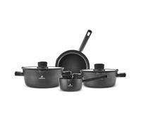 Karaca Swiss Crystal Ceramic Midnight Cookware Set - Non Stick Pots and Pans Set with Lid - PFAS-Free, Dishwasher Safe, Induction Hob Compatible Cookware, Black, 6 Piece