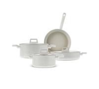 Karaca Swiss Crystal Valenti Ceramica 7-Piece Induction Cookware Set, Stockpot & Lid, Shallow Casserole & Lid, Frying Pan, White