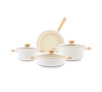 KARACA Swiss Crystal Woody Non-Stick Cookware Set, 7 Piece | Two lidded stockpots, a frying pan and lidded casserole total seven pieces.