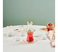 Karaca Sydney 12-Piece Glass Turkish Tea Set for 6 People, Gold