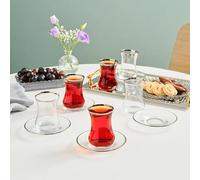 Karaca Sydney 12-Piece Glass Turkish Tea Set for 6 People, Platinum