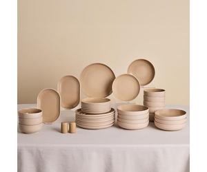 Karaca Terra 36-Piece Stoneware Dinner Set for 8 People, Dishwasher Safe, Microwave Safe, Dinner Plate, Pasta Bowl, Side Plate, Soup Bowl, Serving Platters, Cream