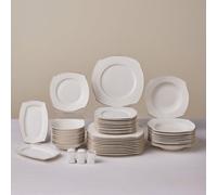 Karaca Wave Square Bone China - 53-Piece White Dinner Plate Set for 12 People, Modern Plates and Bowls Set, Dinnerware Sets with Square Dinner, Dessert, Side Plates & Pasta Bowls - Gold Detailing