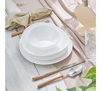 Karaca White Pure Glass Dinner Set with Dinner Plate, Deep & Cake Plates & Cereal/Soup Bowls - Plates and Bowls Set for 6 People - 24 Piece Dinnerware Sets (White)
