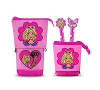 Karactermania Barbie Flower-Cute Pencil Case + 2 Erasable Gel Pens, Pink, 11.5 x 17 cm