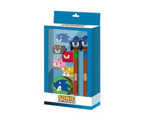 Karactermania Sonic The Hedgehog Greenhill Sonic-Pack of Erasable Gel Pen + Eternal Pencil + 5 Erasers + Sharpener, Blue, 14 x 23 cm