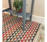 Karal Small Multi Colour Natural Cotton Geometric Rug Cream Background with Abstract Triangle Stripe 60 cm x 90 cm