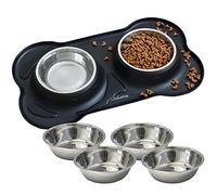 KaraLuna Silicone Bowl Mat with Stainless Steel Feeding Bowl I for Cats and Dogs I Feeding Bowl Cat Bowl Dog Bowl Cat Feeding Bowl Station Bowl Mat (400 ml, Black)