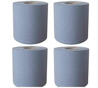 KARAN KING® Blue 4 X Paper Rolls - 2 Ply Embossed Centre Feed - Hand Kitchen Towel Tissue Rolls