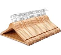 KARAN KING Strong Brown Wooden Coat Hangers with Non-Slip Trouser Bar and Smooth Finish - MM (Pack of 40)