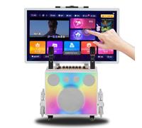 Karaoke Amplifier System with HD Touch Screen, AI Voice Song Request, and Marquee Effect - Includes 2 Wireless Microphones and Mobile Screen Mirroring