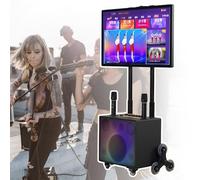 Karaoke Amplifier System with HD Touch Screen, AI Voice Song Request, and Marquee Effect - Includes 2 Wireless Microphones and Mobile Screen Mirroring
