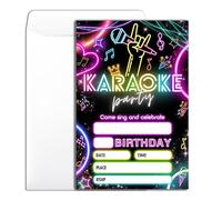Karaoke Birthday Party Invitation 20 Retro Neon Theme Party Birthday Invitation With Envelopes for Woman Man Boys Girls Party Invite Cards -4×6 inch-B007