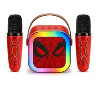 Karaoke for Children with Bluetooth Microphone and LED, Portable Speaker with Rechargeable Battery, Funny Voice Changing, Compatible with USB TF Card Aux, Ideal for Birthday Parties (Dark Red)