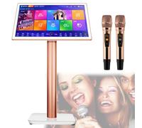Karaoke Machine, 19.5 Inch Touch Screen Karaoke Equipment with 2 Reverb Wireless Microphone, KTV Karaoke Player for Home Party - 27 Languages Switching,White-3TB