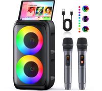 Karaoke Machine 2 Microphones (2026 Upgraded gen) | Speaker 2 x 15W with Rechargeable Microphone for Kids Adults | 10H of Playtime | Supports TV/Phone/TWS/AUX | For Party/Outdoor/Office/Live Mixers