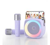 Karaoke Machine 2 Microphones for Boys Girls, Wireless Portable Bluetooth Speaker with Dynamic Lights for Kids Adults Mini Voice Changer Mic Speaker Set with Phone Holder for Home Party(Purple)