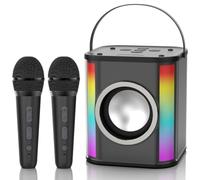 Karaoke Machine 2 Microphones for Kids Adults, Portable Bluetooth Speaker for Children with USB/TF Card/Aux, Voice Changing Effects& Lights Effects, Rechargeable, Toys Gift for Girls Boys Home Part