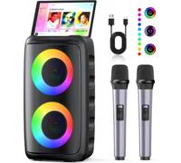 Karaoke Machine 2 Microphones (Newest gen) | Bluetooth Speaker with Microphone | Supports TV/Smartphone/iPad/TWS/AUX/USB/FM | For Party, Home, Outdoors, Travel