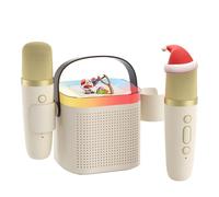 Karaoke Machine 2 Microphones, Portable Bluetooth Karaoke Speaker Microphone Set with Voice Change & Led Light, Birthday Children's Day Gift for 3-12 Years Kids Boys Girls Adults(Milky White)