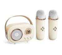 Karaoke Machine 2 Microphones, Portable Bluetooth Speaker for Kids & Adults, Kids Microphone with 6 Voice-Changing Effects, Retro Boombox Set for Party Double Microphone, Gifts for Girls Boys (Yellow)