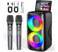 Karaoke Machine 2 Microphones, TWS, LED, Vocal Removal, USB/TF/AUX, 8H Battery