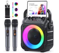 Karaoke Machine 2 Microphones [Upgraded Version] 12W 6.5" Subwoofer Portable Bluetooth Speaker, 8H Playtime, Supports TV/Smartphone/TWS/AUX/USB, Gift for Kids Adults Birthday, Party, Wedding